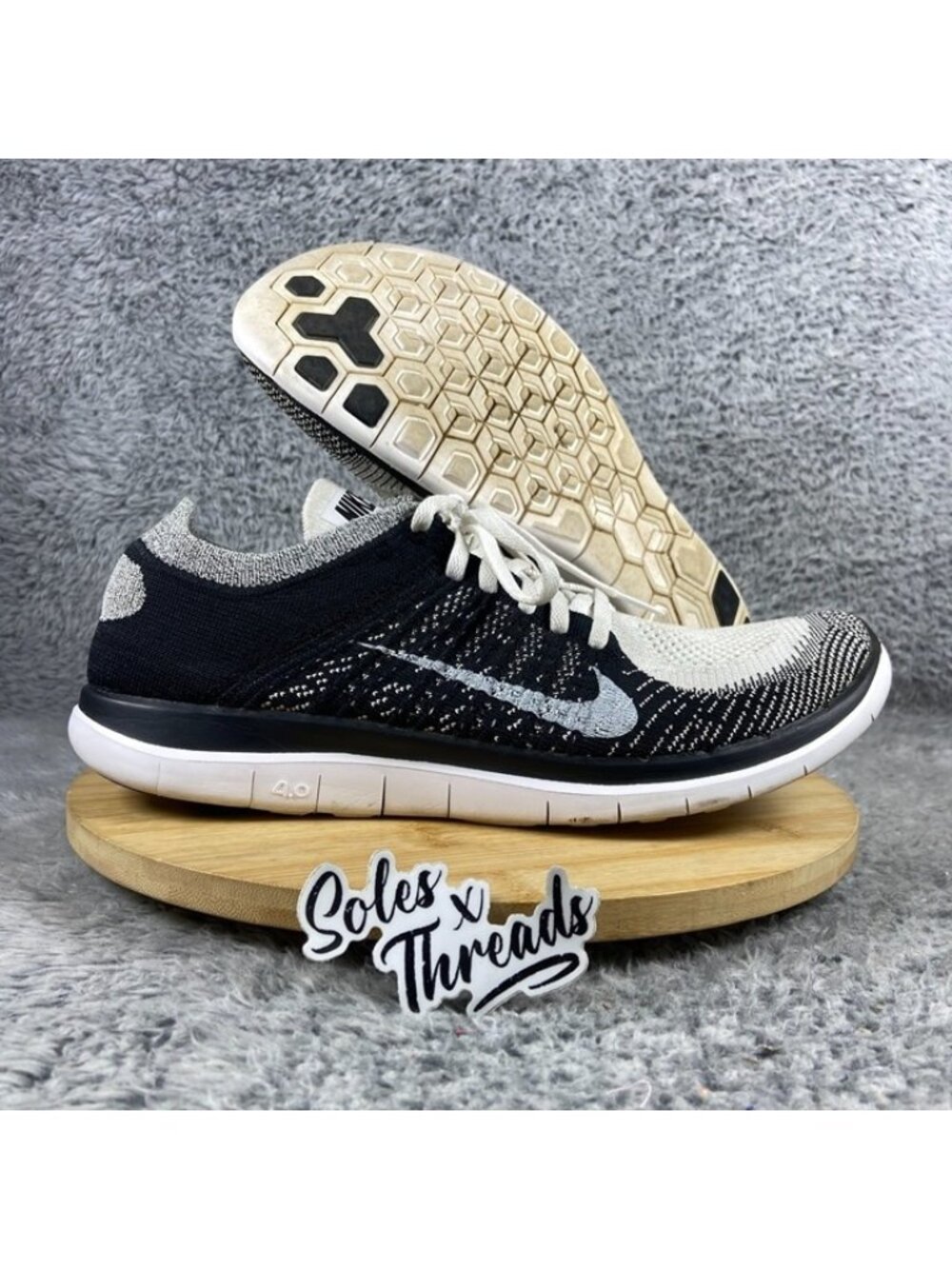Nike Free 4.0 Flyknit White Black Size 11.5 Men Running Shoes 631053-100